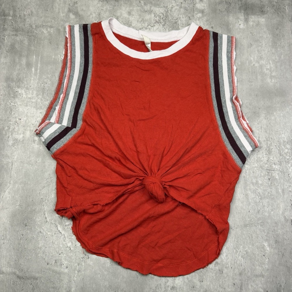 Free People Movement Shes A Rainbow Red White Crop Top Sleeveless Tank L